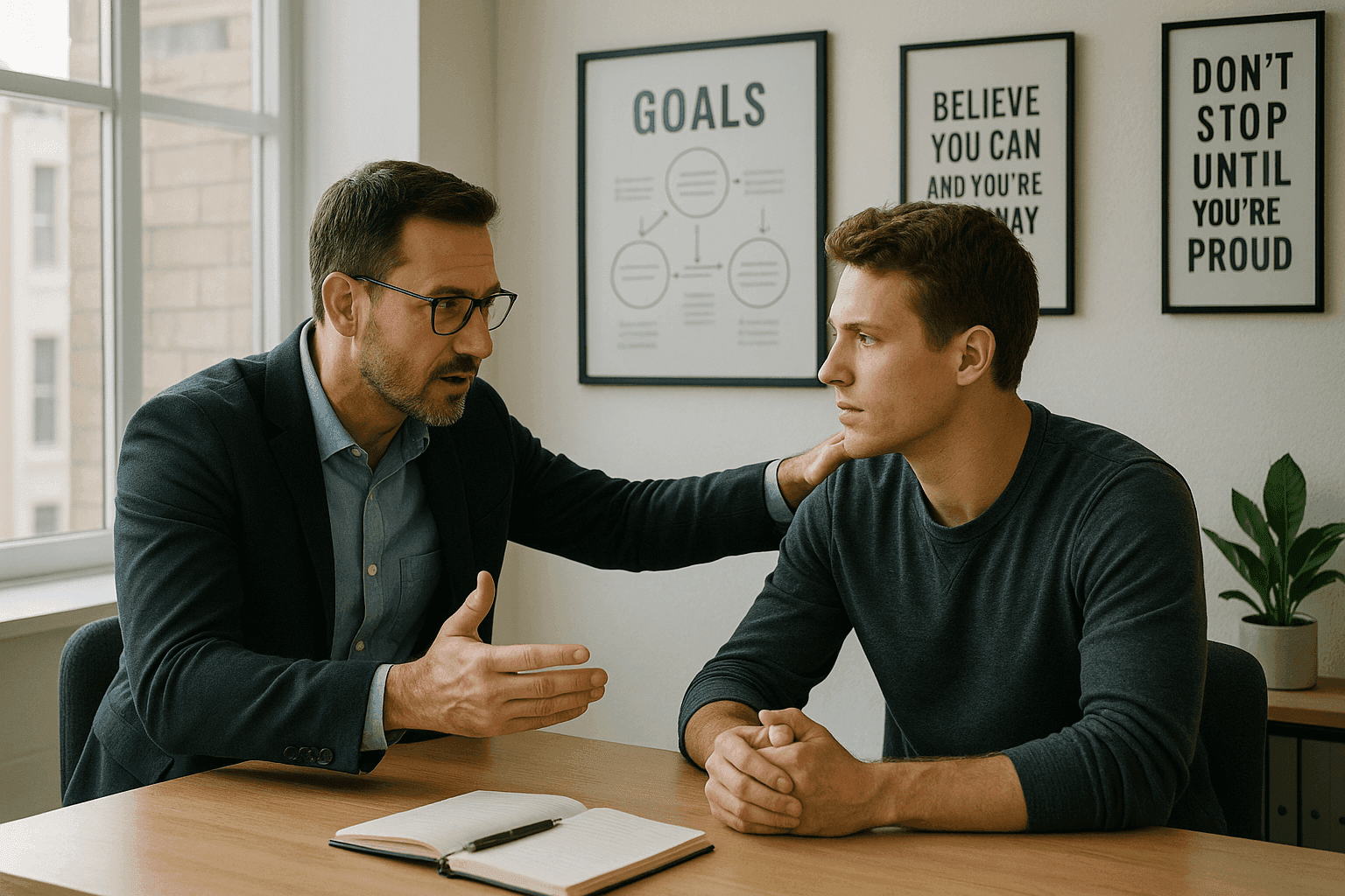 Personne recevant des conseils pour développer une attitude positive et réussir ses objectifs.