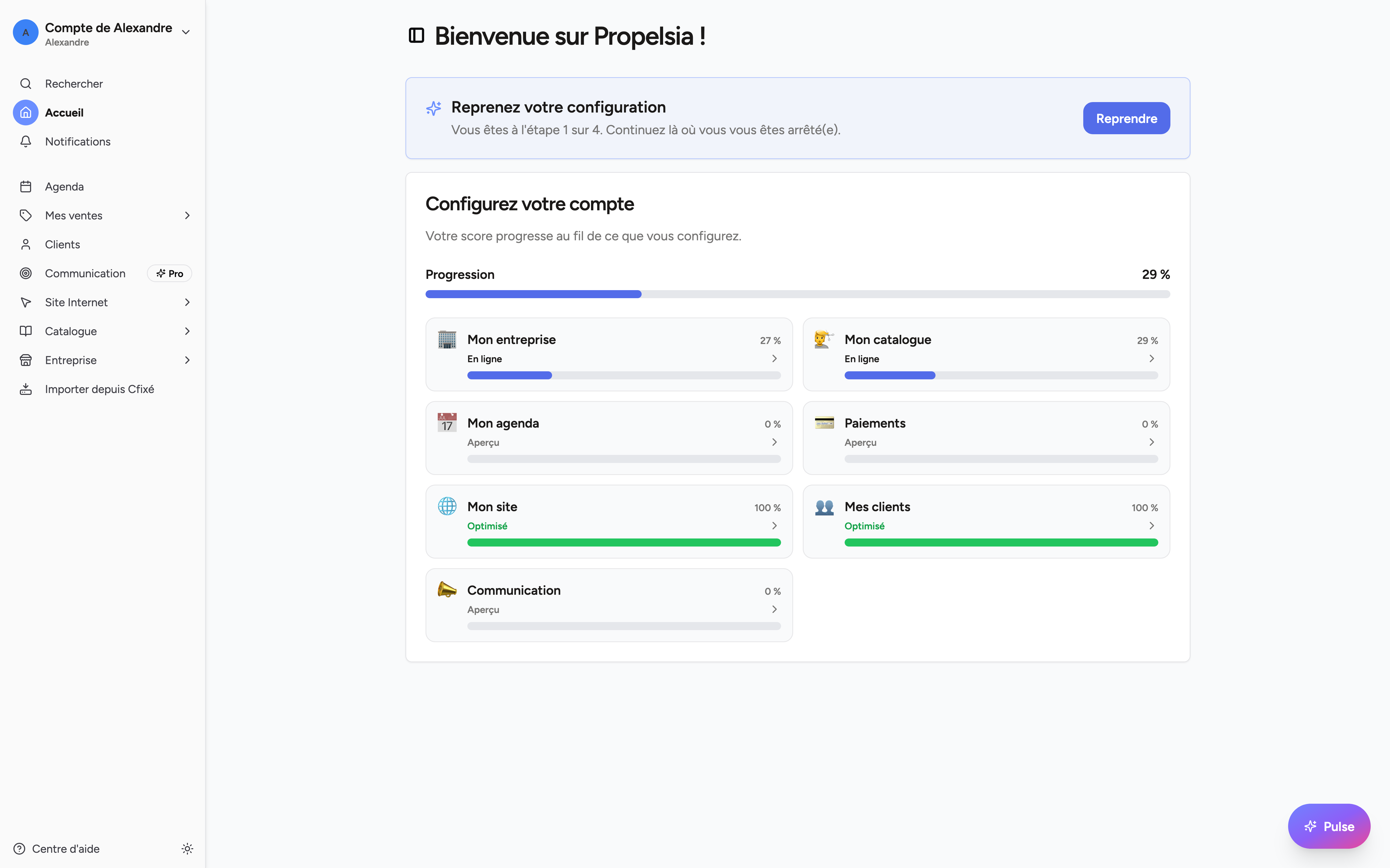 Aperçu de l'interface Propelsia