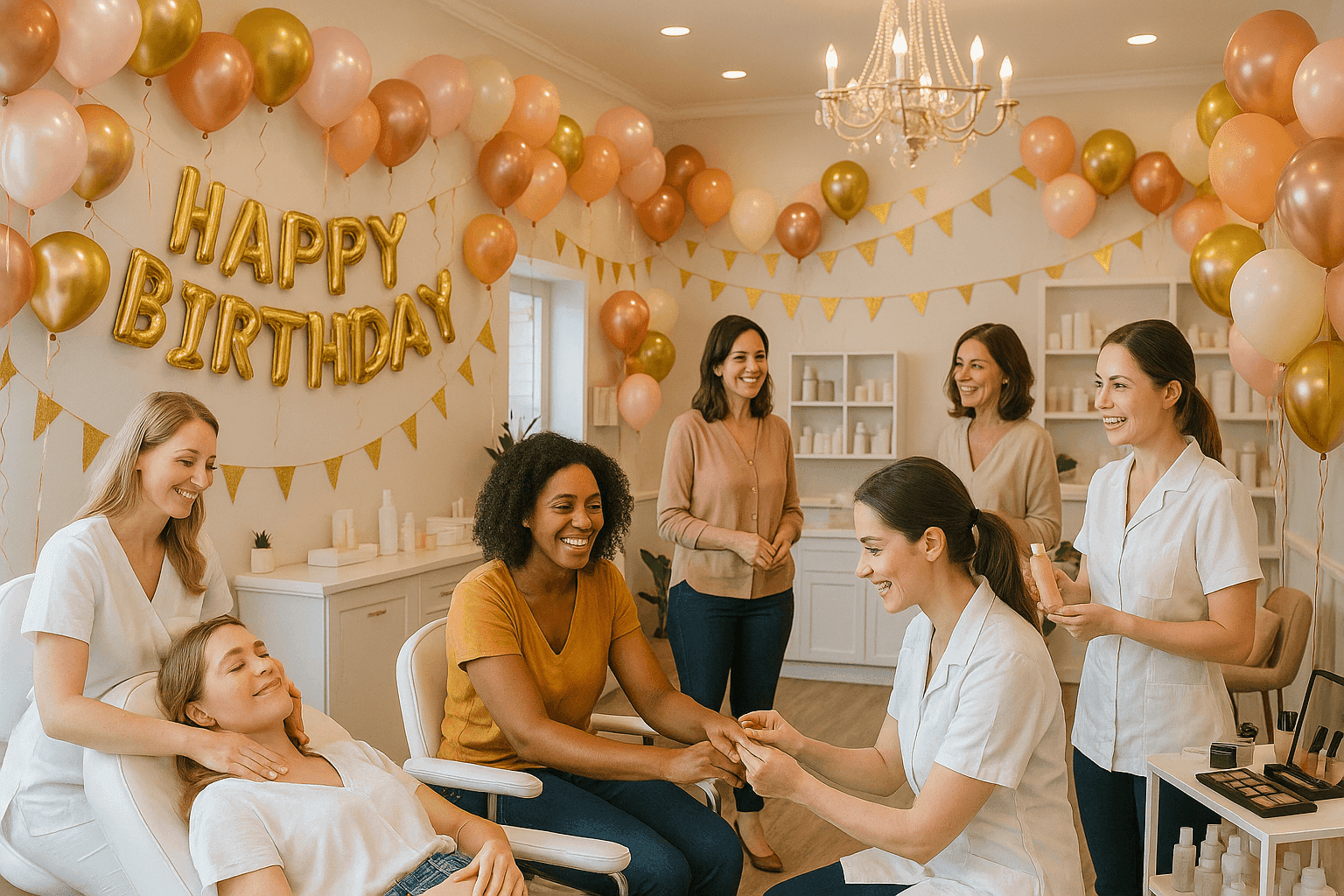 Suggestions d’animations festives pour célébrer l’anniversaire d’un institut de beauté avec les clients.