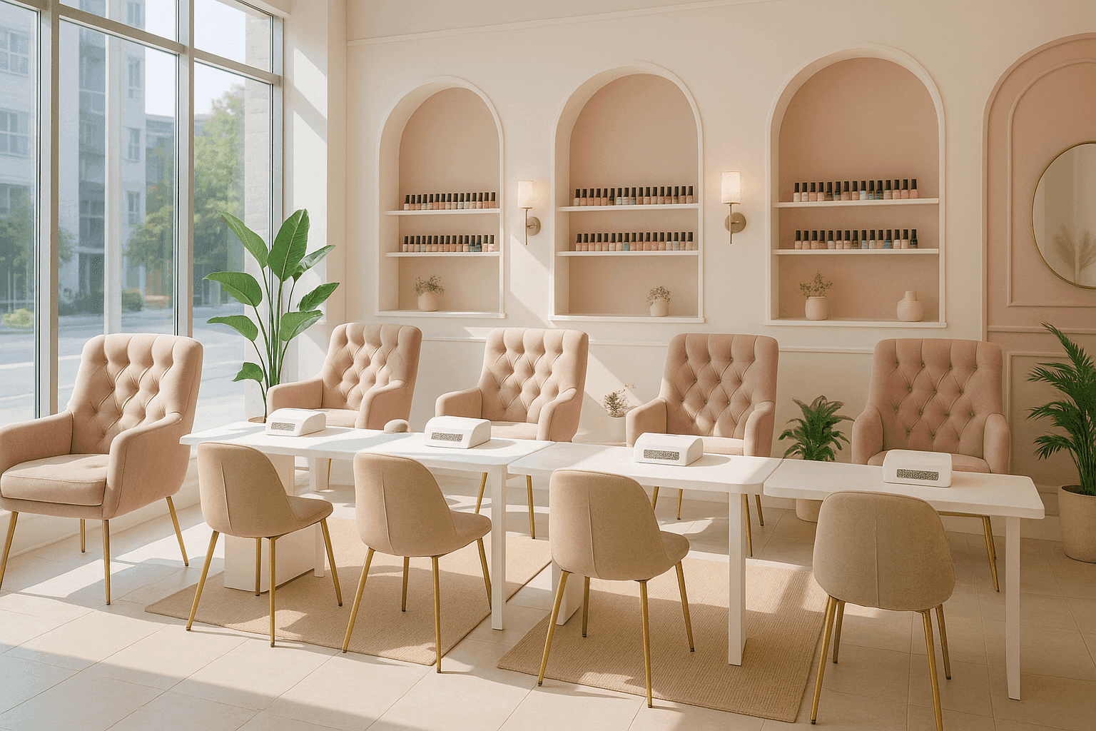 Décorations et idées d’aménagement pour créer un salon de manucure moderne et accueillant.
