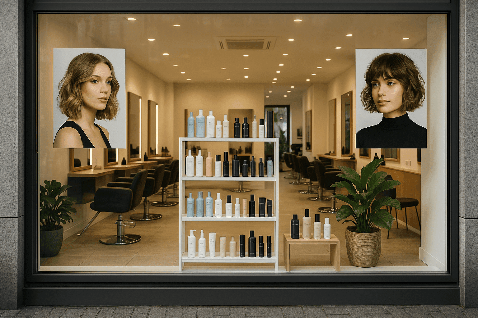 Façade de salon de coiffure aménagée pour attirer et séduire la clientèle.